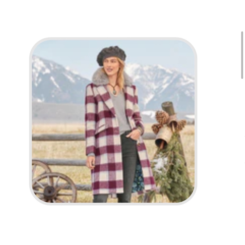 Plaid Coat with Faux Fur Collar from Sundance catalogue brand new with tags!